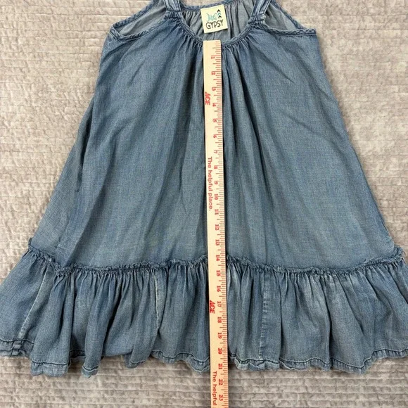 Jaded Gypsy Denim Tank Dress Blue Cotton Ruffle Hem Boho Mini S/M Made in USA - Picture 4 of 11